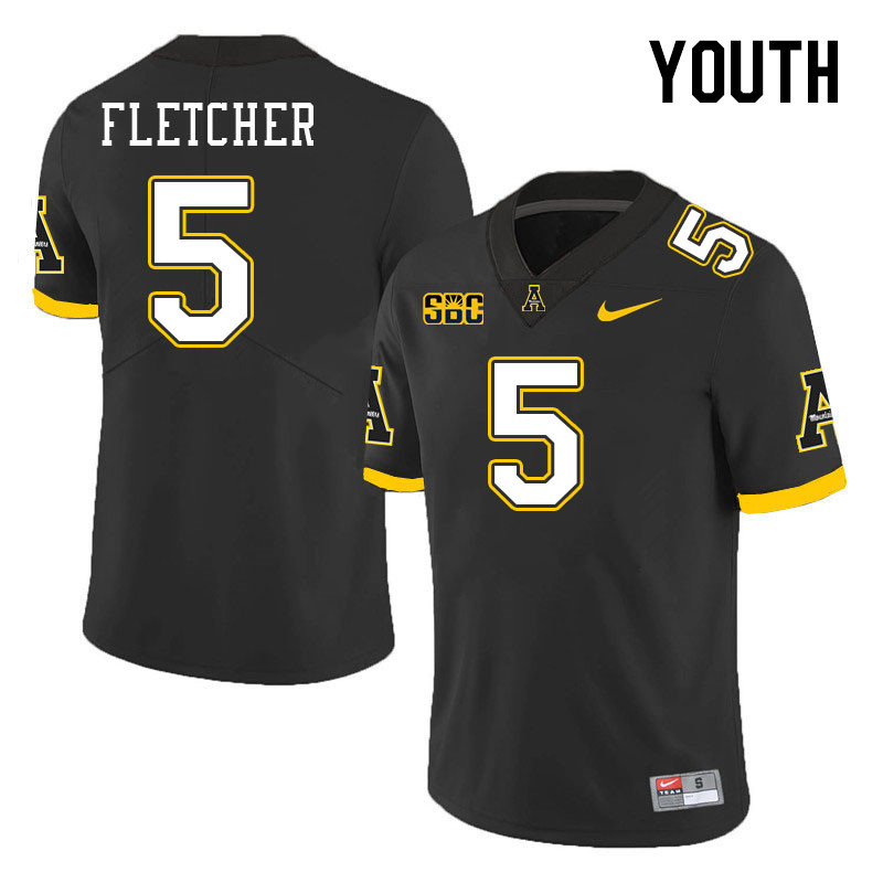 Youth #5 Michael Fletcher Appalachian State Mountaineers College Football Jerseys Stitched Sale-Blac